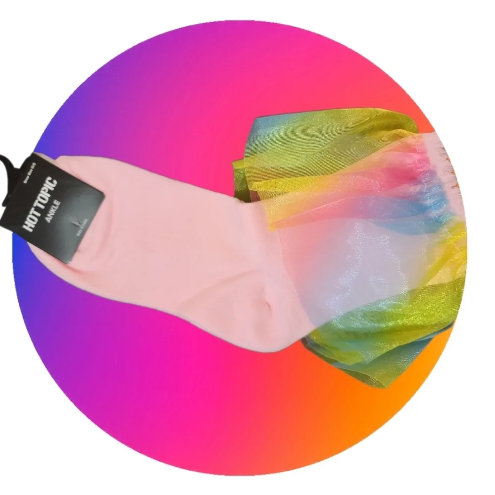 Colorful Pink Socks with Rainbow Tulle O/S New